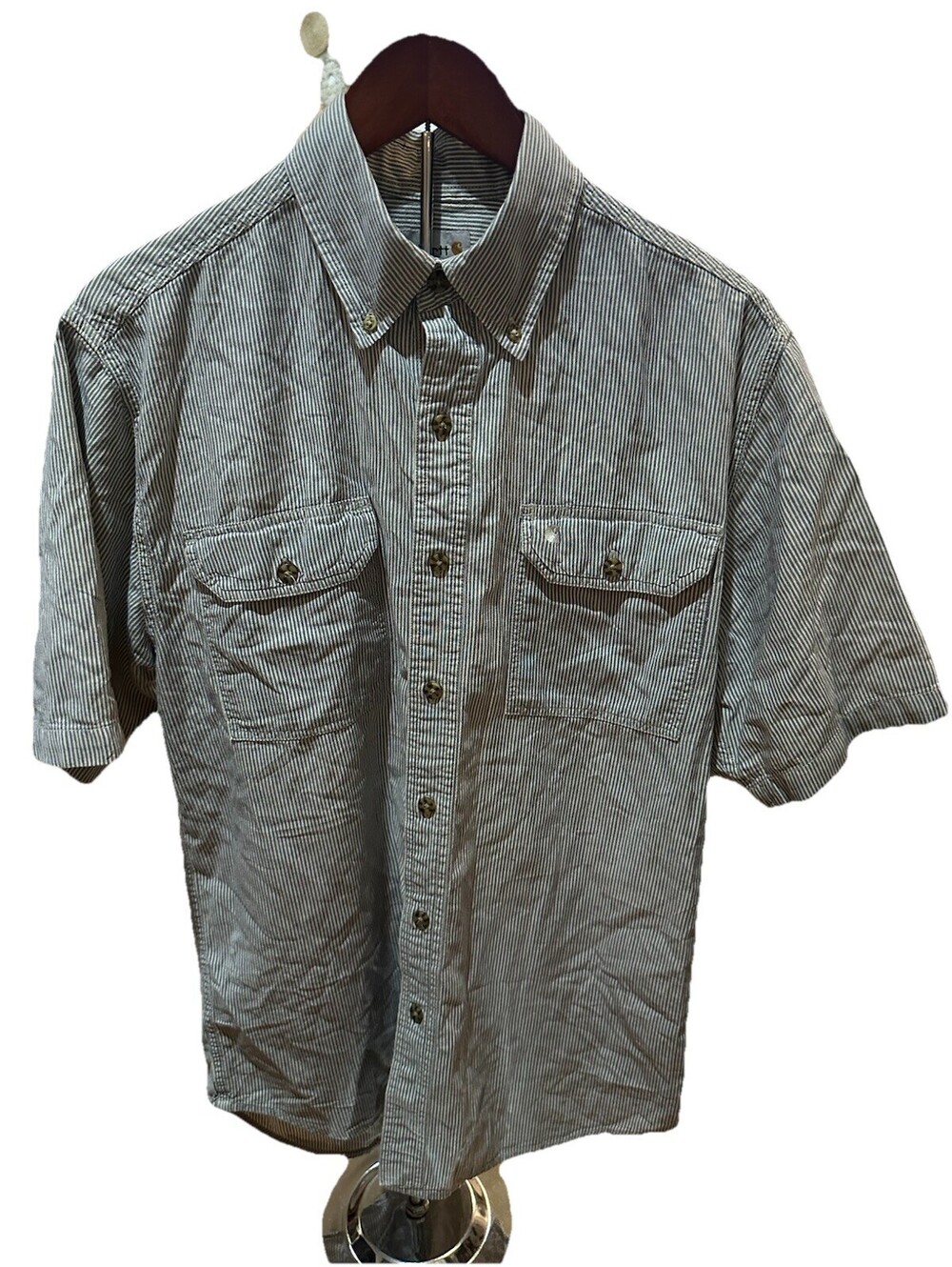 Carhartt Railroad Stripe Workwear Button Up Shirt Mens Medium Cotton